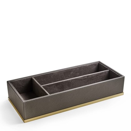3SC Milano Лоток универсальный 38х16,5хh7см, ,с 3 отделениями, цвет: коричневая эко-кожа/золото 24к. Lucido