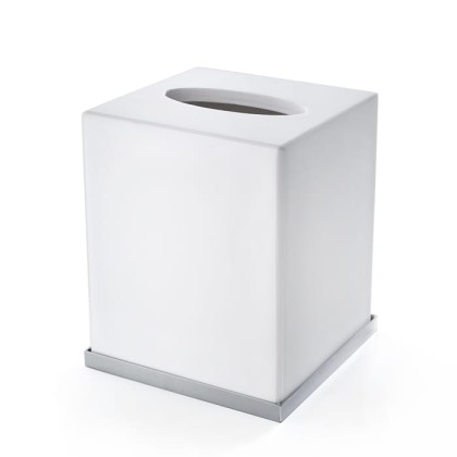 3SC Mood Deluxe White Контейнер для бумажных салфеток, 12х12х14 см, квадратный, настольный, композит Solid Surface, цвет: белый матовый/хром