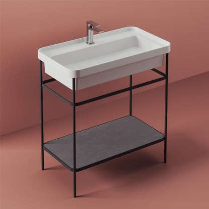 Artceram FUORI SCALA Металическая структура 40x77хh83см с раковиной на 1 отв, Fuori Scala rettangolare 81, напольная, цвет: черный матовый/белый матовый