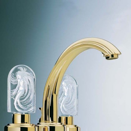 THG Na?ade Смеситель для раковины, 3 отв., цвет: золото/прозрачный хрусталь