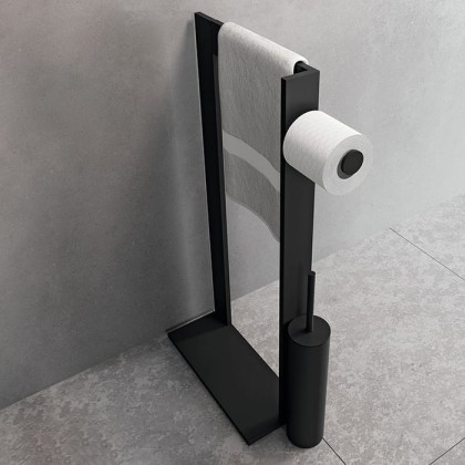 Novellini Kuadra Стойка напольная с полотенцедержателем, держателем т/б и ершиком для унитаза, цвет: черный матовый