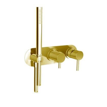 Bongio ON Смеситель для душа, встраиваемый, с переключателем на 2 потока, с ручным душем и шлангом 150см., внешняя часть, цвет: матовое французское золото
