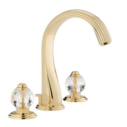 THG Mandarine Cristallia Diamant Смеситель для раковины на 3 отверстия, с донным клапаном, цвет: полированное золото