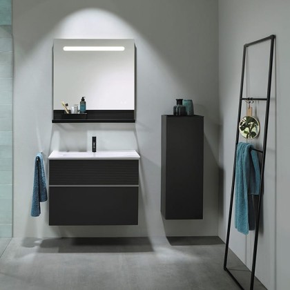 Burgbad Fiumo Комплект подвесной мебели 82х49х61см, с раковиной на 1 отв., ручки белые матовые, цвет: Graphit Softmatt