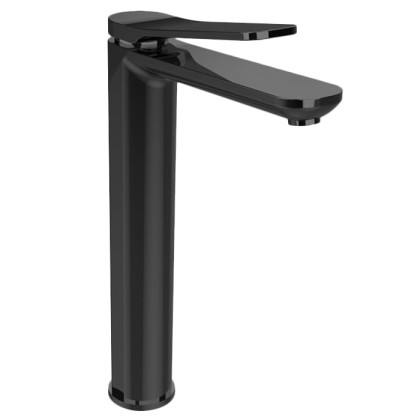 Bongio GIO2 Смеситель для раковины высокий 280 мм, 1 отв., излив 141 мм, с донным клапаном, цвет: черный матовый