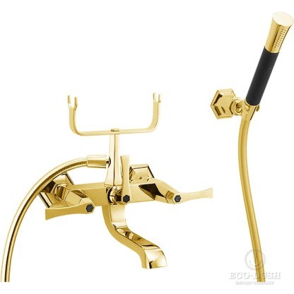 CISAL Cherie Смеситель двухвентильный настенный для ванны/душа с ручной лейкой,держателями и шлангом, цвет: золото/черный матовый