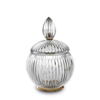 3SC Elegance Баночка универсальная, D=12/h18 см, с крышкой, настольная, цвет: прозрачный хрусталь/золото 24к. opaco