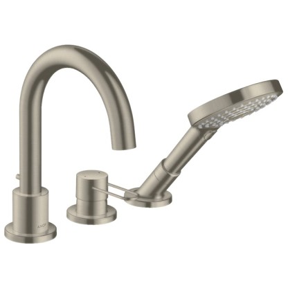 Axor Uno Смеситель на борт ванны, на 3 отв., с ручным душем, цвет: шлифованный никель