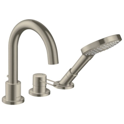 Axor Uno Смеситель на борт ванны, на 3 отв., с ручным душем, цвет: шлифованный никель