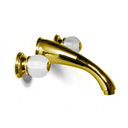 Bongio Rivoli Смеситель для раковины, встраиваемый, с изливом 19см., цвет: матированное золото/Cristallo 00