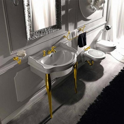 Kerasan Retro Консоль с белой раковиной 73см, подвесная, цвет: белый / золото