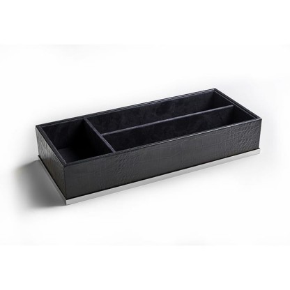 3SC Cocco Лоток с 3 отделениями 38х16,5см, отделка: черная кожа, цвет: хром