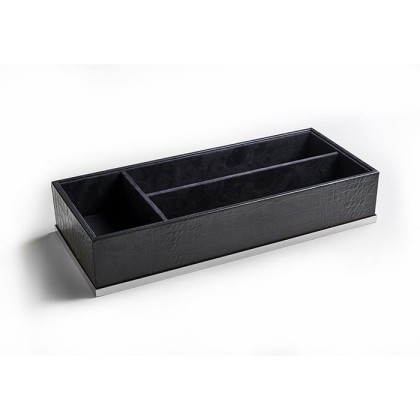 3SC Cocco Лоток с 3 отделениями 38х16,5см, отделка: черная кожа, цвет: хром