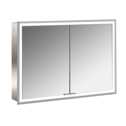 EMCO Prime Зеркальный шкаф 100x70см., с подсветкой, встраиваемый, 2 двери, 2 полки, розетка, цвет: белый