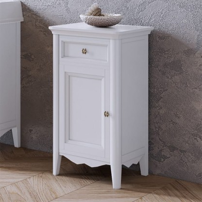 TW Veronica Nuovo тумба напольная с 1-й дверцей, 1-м выдвижным ящиком, доводчиками Blum, ручки бронза,  SX - петли слева, цвет: белый