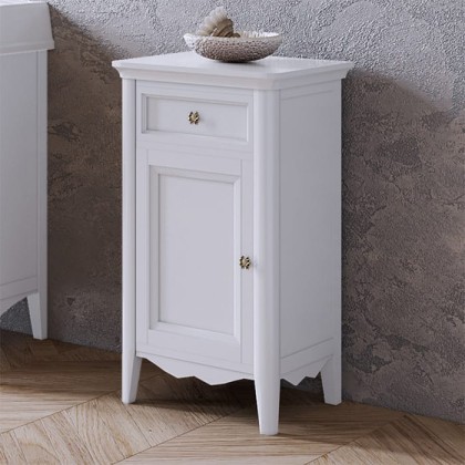 TW Veronica Nuovo тумба напольная с 1-й дверцей, 1-м выдвижным ящиком, доводчиками Blum, ручки бронза,  SX - петли слева, цвет: белый