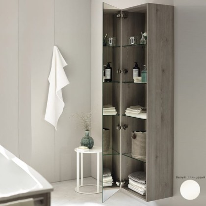 Burgbad Sys30 Шкаф 45х31х176cм, подвесной, 1 зеркальная дверь, 4 стеклянные полки, левый, цвет: белый глянцевый