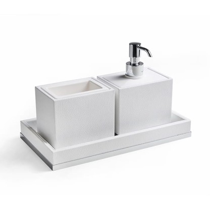 3SC Snowy Комплект: стакан, дозатор, лоток, цвет: белая эко-кожа/хром