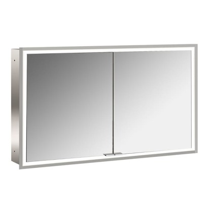 EMCO Prime Зеркальный шкаф 120x70см., с подсветкой, встраиваемый, 2 двери, 2 полки, розетка, цвет: белый