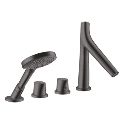 Axor Starck Organic Смеситель на борт ванны, на 4 отв., с ручным душем, цвет: шлифованный черный хром