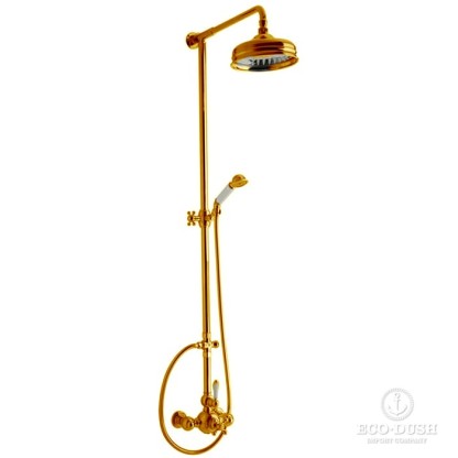 CISAL Arcana Toscana Душевой комплект: термостатический смеситель, стойка с верхним душем, лейка+шланг, цвет: золото/белый