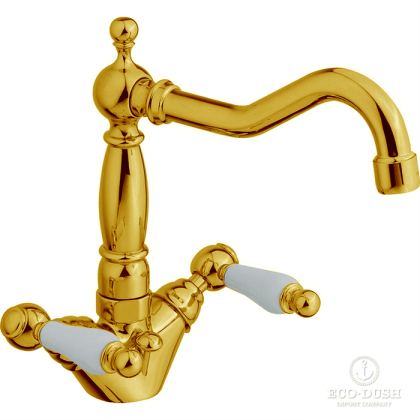 CISAL Arcana Toscana Смеситель на 1 отверстие для раковины, с донным клапаном, цвет: золото/белый