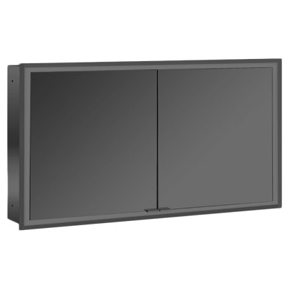 EMCO Prime Зеркальный шкаф 130x70см., с подсветкой, встраиваемый, 2 двери, 2 полки, розетка, цвет: черный
