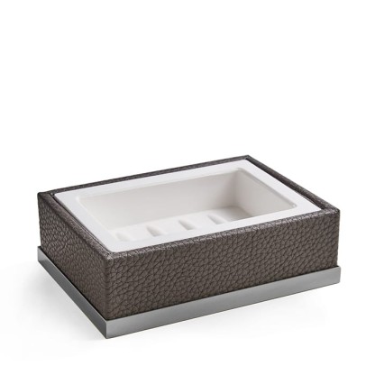 3SC Milano Мыльница настольная, цвет: коричневая эко-кожа/хром