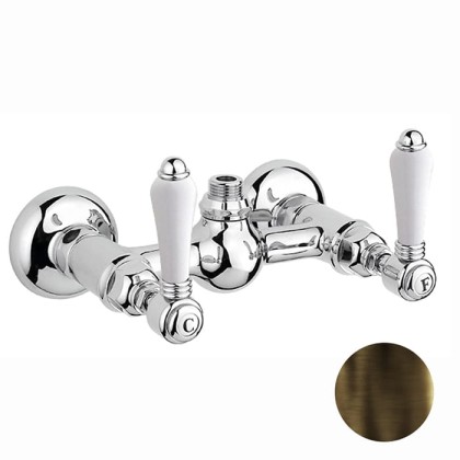 Nicolazzi P.m. Blanc Смеситель для душа на 2 отверстия, вывод сверху 1/2" (без шланга и лейки), ручки белая керамика, цвет: бронза