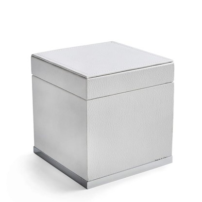 3SC Snowy Коробочка универсальная, 14х14хh14см, с крышкой, настольная, цвет: белая эко-кожа/хром