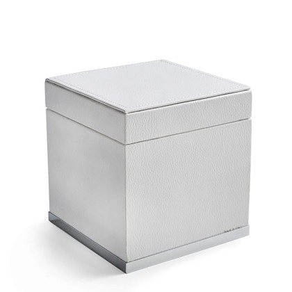 3SC Snowy Коробочка универсальная, 14х14хh14см, с крышкой, настольная, цвет: белая эко-кожа/хром