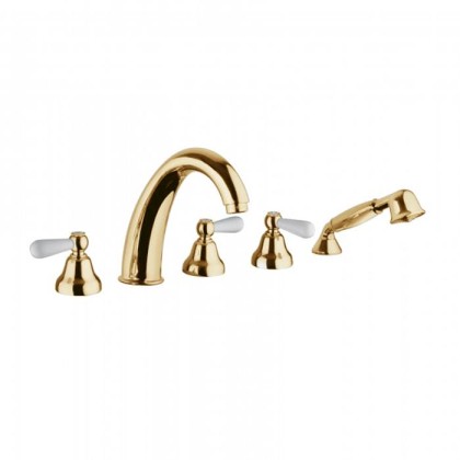 Смеситель для ванны Bongio Oxford Lux, цвет: золото/белый фарфор