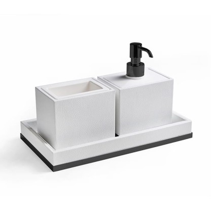 3SC Snowy Комплект: стакан, дозатор, лоток, цвет: белая эко-кожа/черный матовый