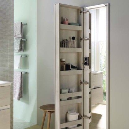 Burgbad Sys30 Шкаф 40х15х176см., подвесной, 1 дверь с зеркалом и подсветкой с внутрен стороны, 5 полок, двойная розетка, цвет: Eiche Dekor Flanelle