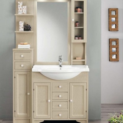 EBAN Eleonora Modular  Комплект мебели, с зеркалом со шкафчиком справа, полками слева (пенал слева), 107см, напольный, цвет: pergamon