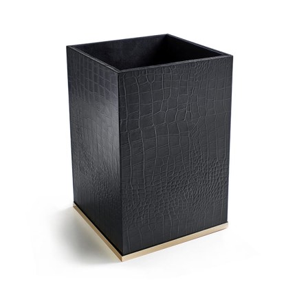 3SC Cocco Ведро без крышки 20х20хh30см, отделка: черная кожа, цвет: золото 24к. Lucido