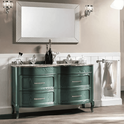 EBAN Rachele Комплект мебели с базой под раковину , доводчики Blum, с раковиной и зеркалом, 140см, напольный, Цвет: BRITISH GREEN