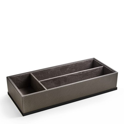 3SC Milano Лоток универсальный 38х16,5хh7см, ,с 3 отделениями, цвет: коричневая эко-кожа/черный матовый