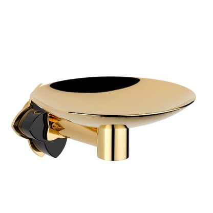 THG Petale de Cristal noir Мыльница металлическая ? 15см., подвесная, цвет: золото/черный хрусталь