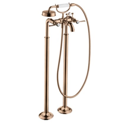 Axor Montreux Смеситель для ванны, напольный, с ручным душем, ручка: рычаг, цвет: полированное красное золото