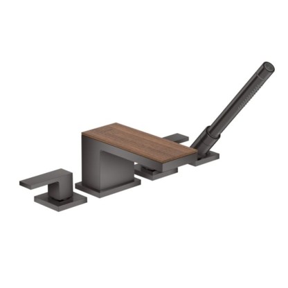 Axor MyEdition Смеситель на край ванны на 4 отв, издив 200мм (без панели), внешняя часть, цвет: полированный черный