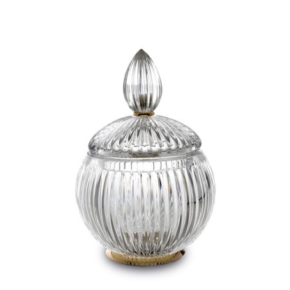 3SC ELEGANCE Баночка универсальная, D=12/h18 см, с крышкой, настольная, цвет: прозрачный хрусталь/золото 24к.