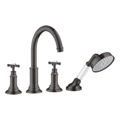 Axor Montreux Смеситель на борт ванны, на 4 отв., с ручным душем, цвет: шлифованный черный хром