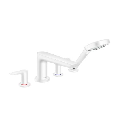 Hansgrohe Talis E Смеситель на борт ванны, на 4 отв, с ручным душем, излив 196мм, цвет: белый матовый