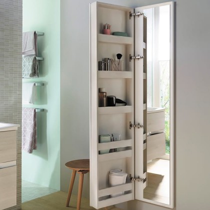 Burgbad Sys30 Шкаф 40х15х176см., подвесной, 1 зеркало, 5 полок, левый, цвет: белый матовый