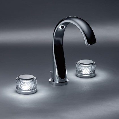 THG Paradise Смеситель для раковины на 3 отверстия, ручки с подсветкой, с донным клапаном, цвет: хром