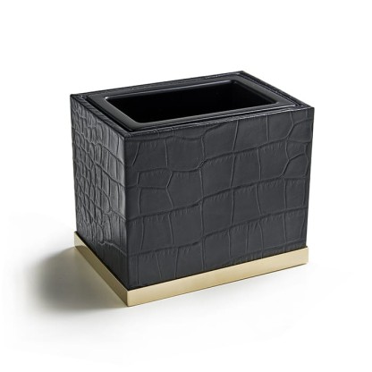 3SC Cocco Стакан настольный, отделка: черная кожа, цвет: золото 24к. Lucido