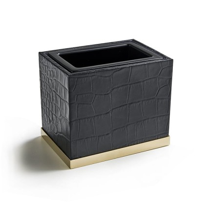 3SC Cocco Стакан настольный, отделка: черная кожа, цвет: золото 24к. Lucido