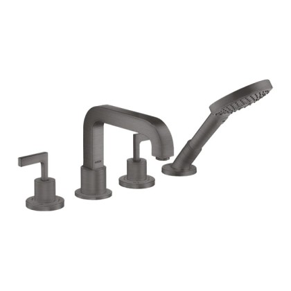 Axor Citterio Смеситель на борт ванны, на 4 отв., с ручкой: рычаг, с ручным душем, цвет: шлифованный черный хром