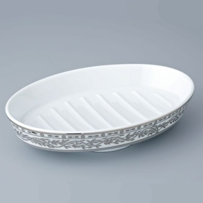 THG Marquise platinum decor Мыльница керамическая, настольная, декор платина, цвет: белый